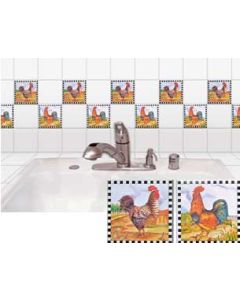 Ens. de 10 carreaux adhésifs avec motifs coq