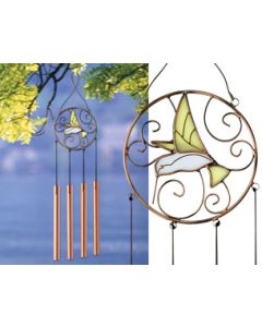 Carillon éolien avec colibri en vitrail