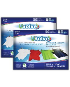 USolve™ Laundry Detergent Strips - Fresh Scent  - 2 x 50 Loads - In Plastic-Free Packaging - (2-PACK  Total 100 Loads)
