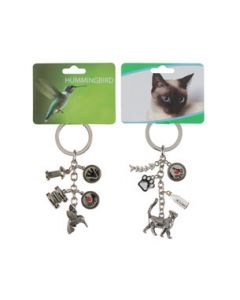 Cat and hummingbird charm keychains