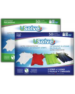 USolve™ Laundry Detergent Strips - Combo  - 2 x 50 Loads - In Plastic-Free Packaging - (2-PACK  Total 100 Loads)